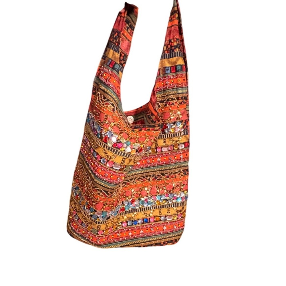 Y2K Boho Embellished Shoulder Bag | Festival Luxe Jewel Hobo Purse Hobo Bag
